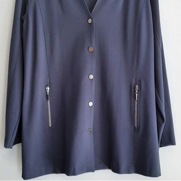 Q'NEEL Nordic Design Button Down Textile Light Cardigan Jacket Navy Sz 10 - Picture 3 of 8